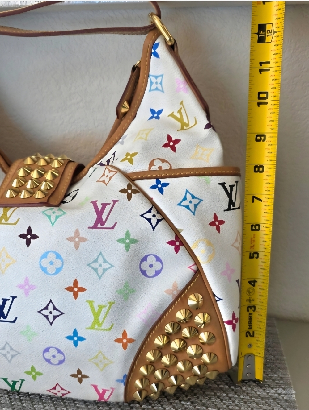 ♥RARE Louis Vuitton White Murakami Multicolor Monogram Gold Studded Shoulder Bag - Picture 14 of 15